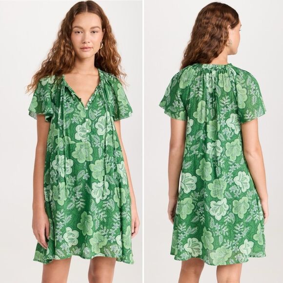 Anthropologie Sundry Mini Swing Dress in Everly Floral Tropical Green Size 0 XS - Picture 9 of 16